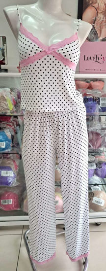 Imagen de PINK Pijama Blanco Dots Borde Encaje Rosa Tirantes XS